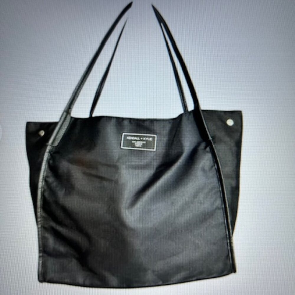 Kendall & Kylie Los Angeles Black Nylon Tote Bag-Faux Leather Handles/Bottom